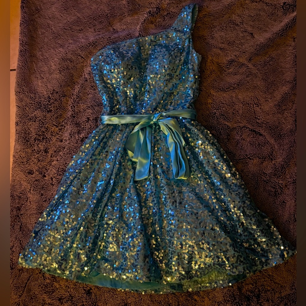 Jodi Kristopher Teal Sequin One-Strap Dress